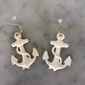 VINTAGE Anchor Dangle Earrings Cream Metal For Pierced Ears